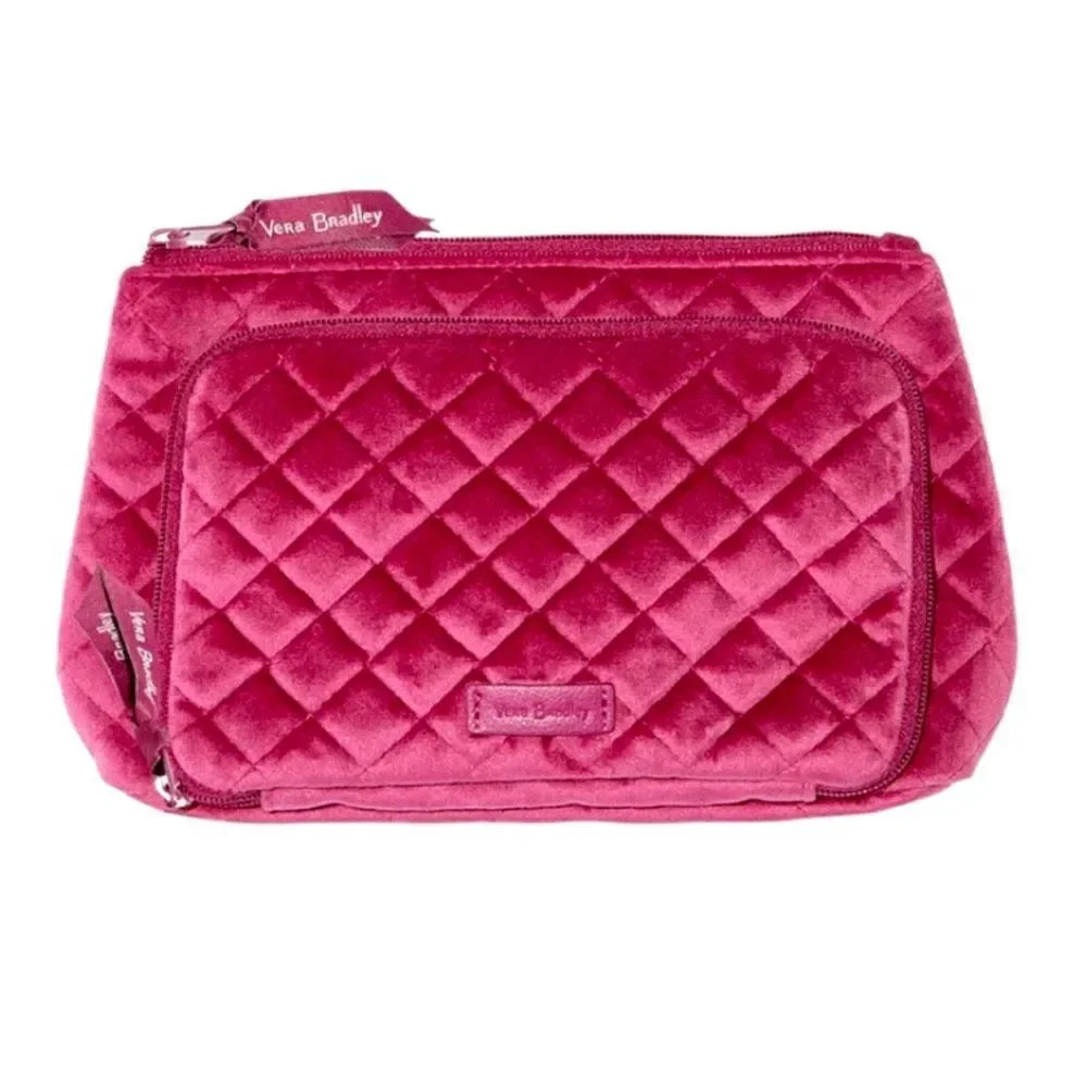 Vera Bradley Majestic Magenta Quilted Velvet Compact Organizer Makeup Bag NEW